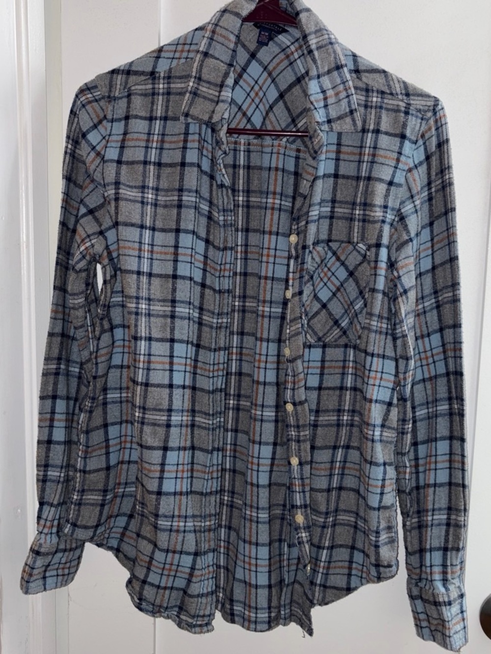 Aeropostale Plaid Button-Down Shirt - Light Blue, Gray & Brown Trim